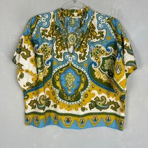 Haute Hippie Style size M boxy top linen colorful paisley boho slight crop